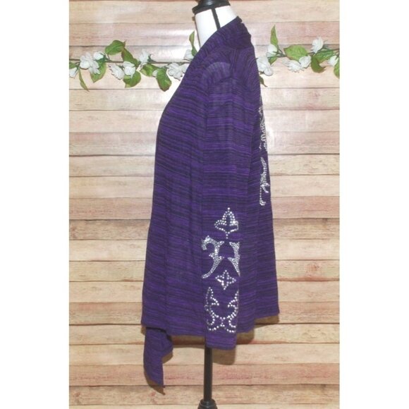 Absolutely Famous Purple Heathered Open Front Cardigan Sweater Size L Studded - Picture 6 of 12